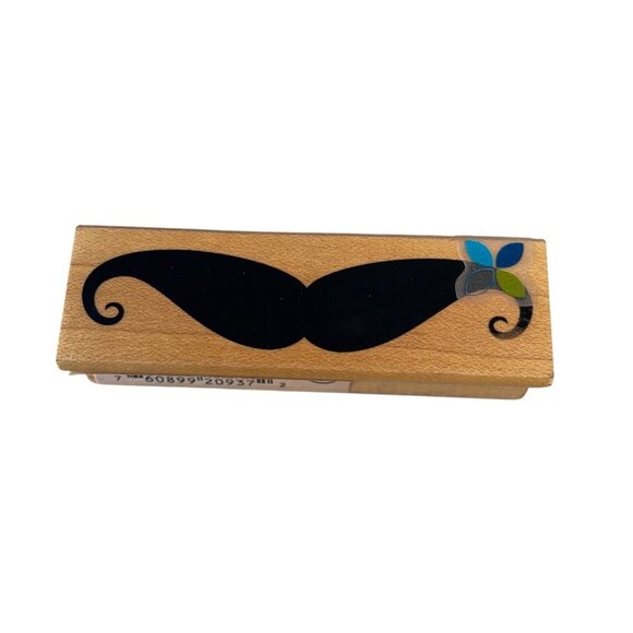 Mustache Design Rubber Stamp On Wood Block By Lontong Crafting - Picture 1 of 2